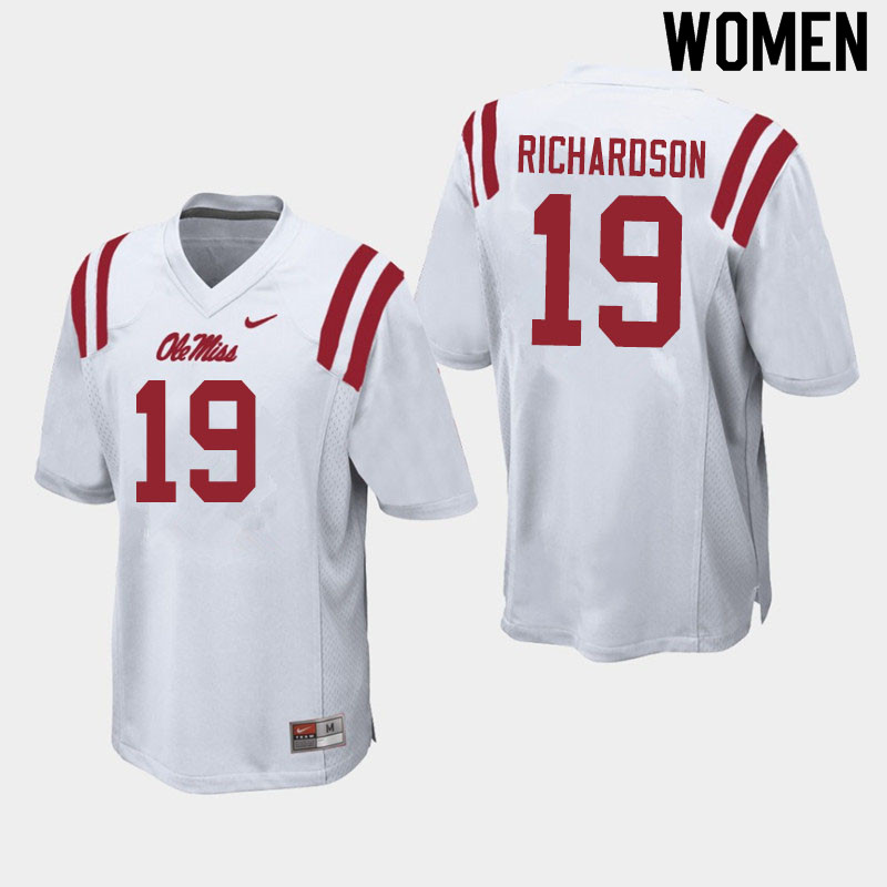 Jamar Richardson Ole Miss Rebels NCAA Women's White #19 Stitched Limited College Football Jersey CUP8158JW